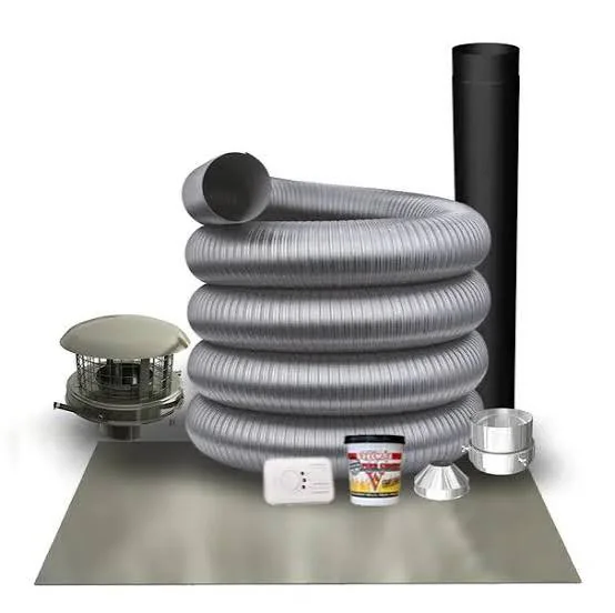Flexible flue liner, cowl, closure plate and installation components