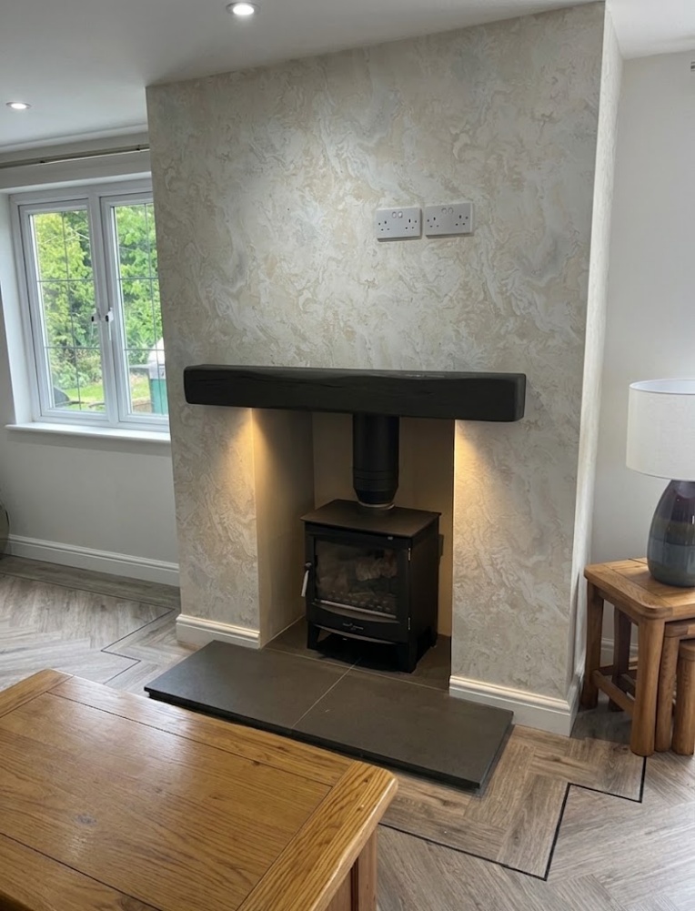 The original fireplace at survey stage before the Yoxall installation
