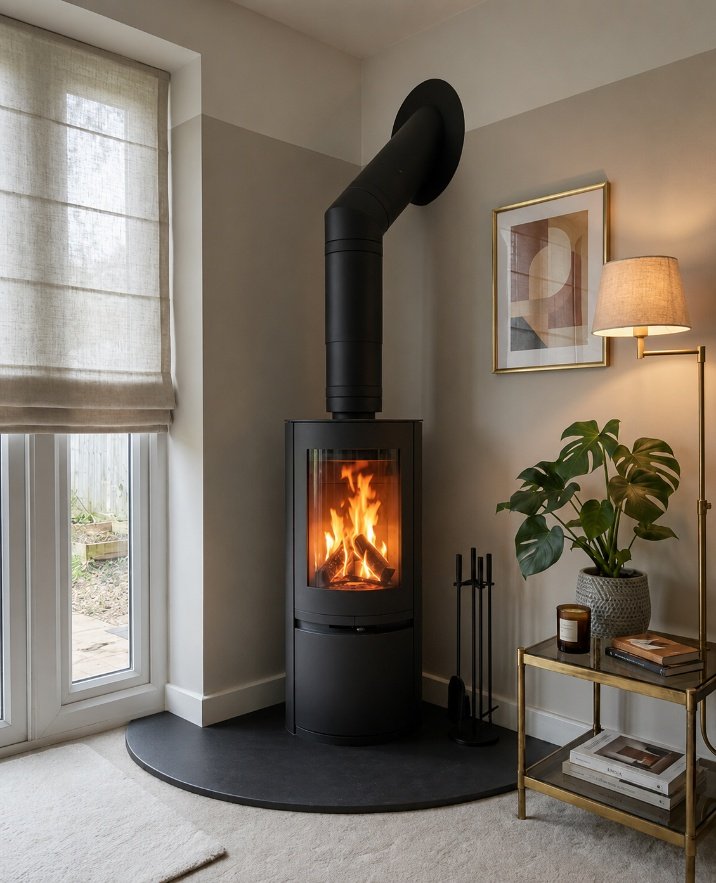 Made to measure corner hearth from The Fireplace & Stove Co.
