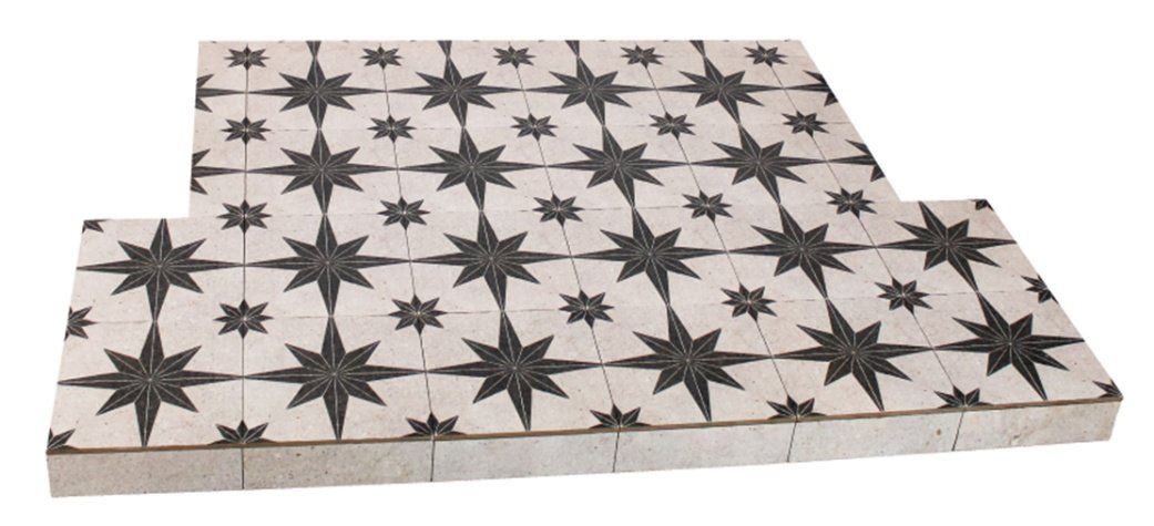 Norstar white tiled hearth shown in a completed fireplace setting
