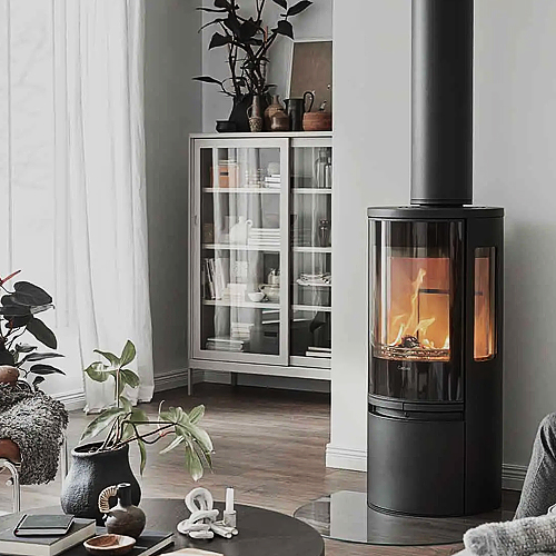 Contura 556 Style wood burning stove in a modern room setting