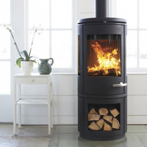 Morso 7443 log store wood burning stove in a furnished room