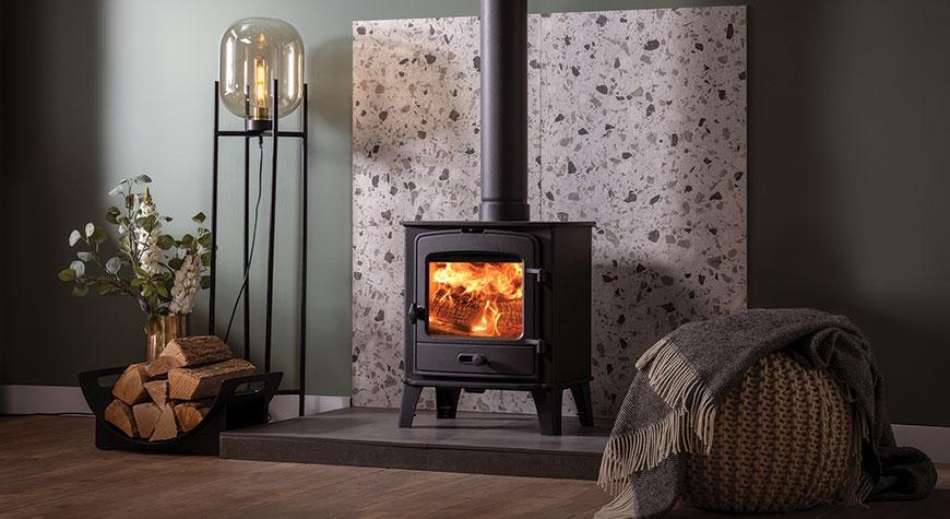 Stovax County 5 wood burning stove in a furnished room setting