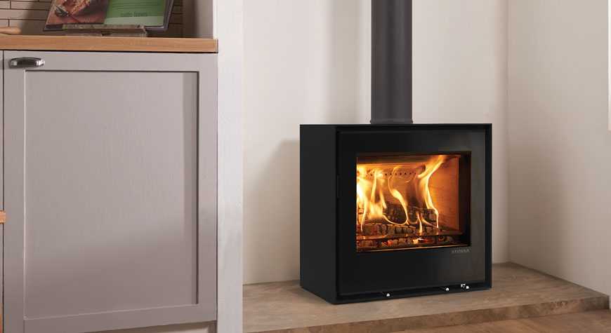 Stovax Freestanding Elise 540 wood burning stove in a contemporary room setting