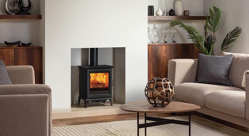 Stovax Sheraton 5 wood burning stove in a furnished room setting