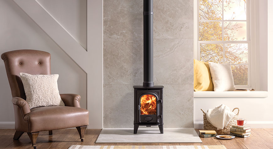 Stovax Stockton 4 wood burning stove in a fireplace room setting
