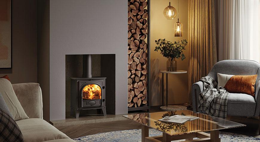 Stovax Stockton 5 wood burning stove in a furnished room setting