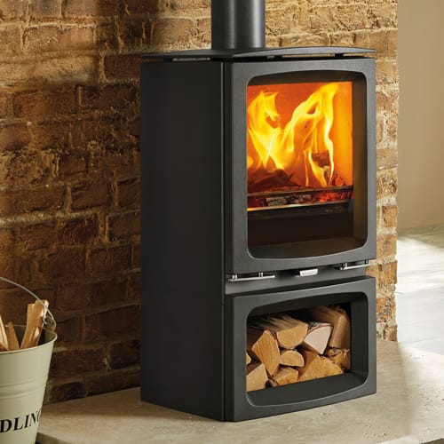 Stovax Vogue Midi with log store wood burning stove from The Fireplace & Stove Co.